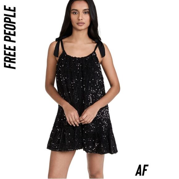 FREE PEOPLE NOVA SEQUINED EMBELLISHED MINI DRESS IN BLACK NEW MEDIUM - Picture 7 of 8